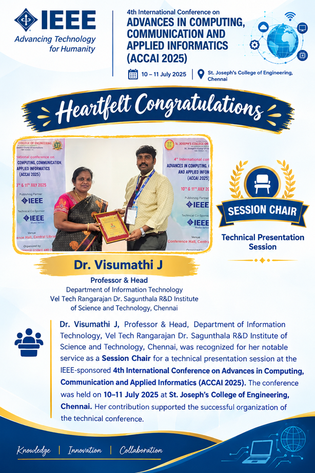 IEEE ACCAI 2025 Session Chair - Dr. Visumathi J